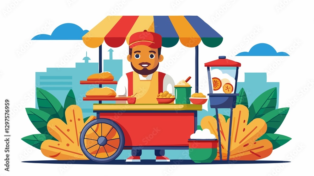 Fototapeta premium This high-quality video captures the energy and vibrancy of a popular street food vendor.