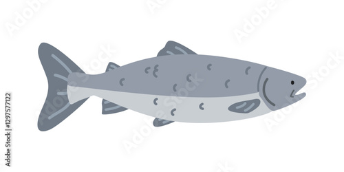 Salmon cartoon clipart. Cute salmon (Salmo salar) fish vector illustration. Animal in flat style. Sea animals concept isolated on white background