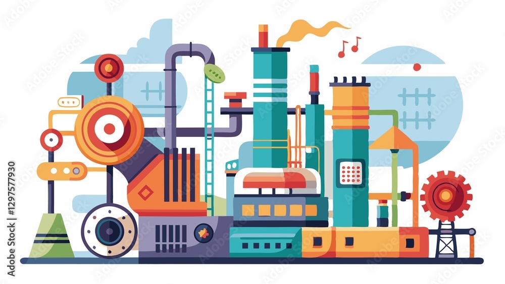 Naklejka premium The rhythmic mechanical sounds of the machines are implied, adding to the industrial atmosphere.
