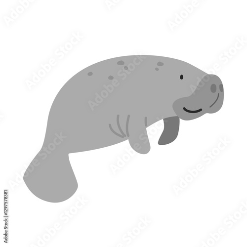 Manatee (Trichechus) cartoon clipart. Cute manatee vector illustration. Animal in flat style. Sea animals concept isolated on white background