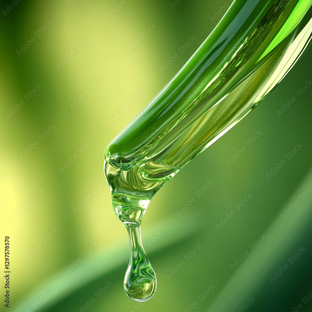 Close-Up of Aloe Vera Gel Dripping from Leaf Against Green Background Close-Up of Aloe Vera Gel Dripping from Leaf Against Green Background