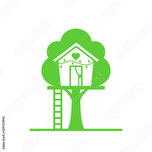 Dreamy Treehouse Icon on a White Background