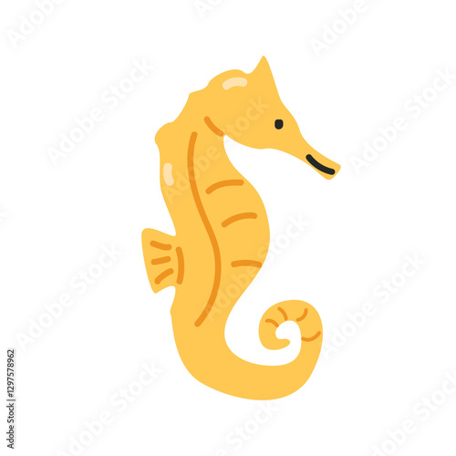 Seahorse cartoon clipart. Cute yellow seahorse vector illustration. Animal in flat style. Sea animals concept isolated on white background