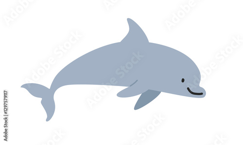 Bottlenose dolphin (Tursiops) cartoon clipart. Cute dolphin vector illustration. Animal in flat style. Sea animals concept isolated on white background