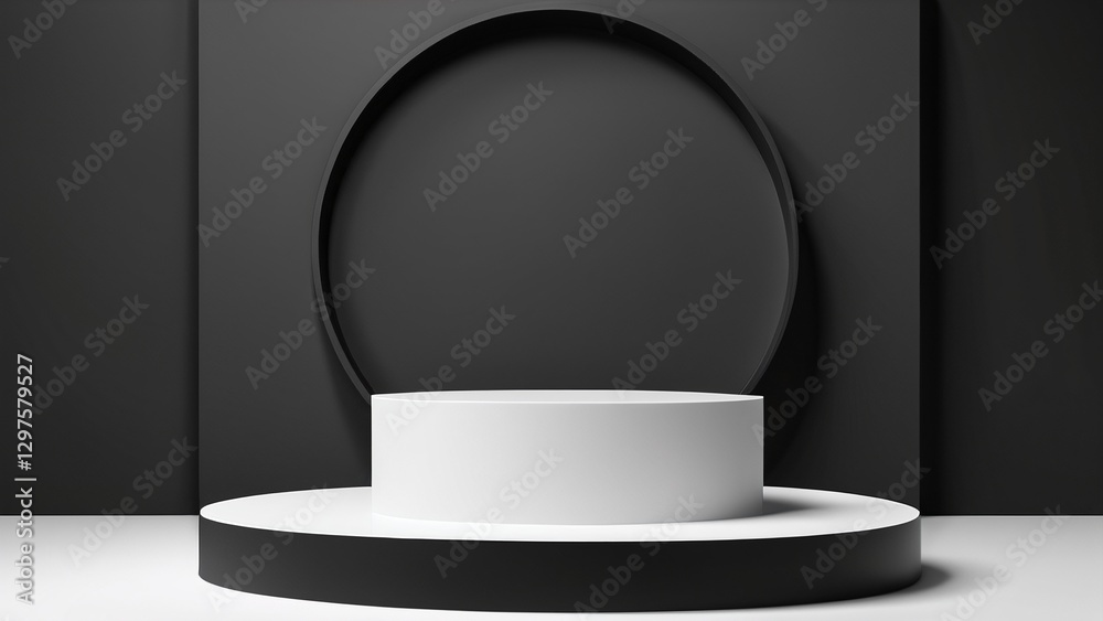 Fototapeta premium Minimalist Display Stage with Circular Structure and Black Background