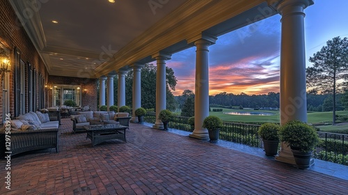 Luxury Porch Views of Golf Course at Sunset