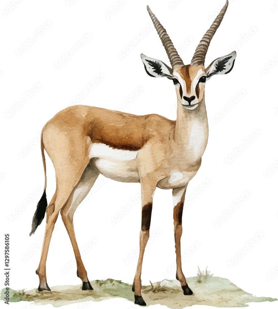 Watercolor drawing of an antelope, whole body, in the form of a collage on a white background Watercolor drawing of an antelope, whole body, in the form of a collage on a white background