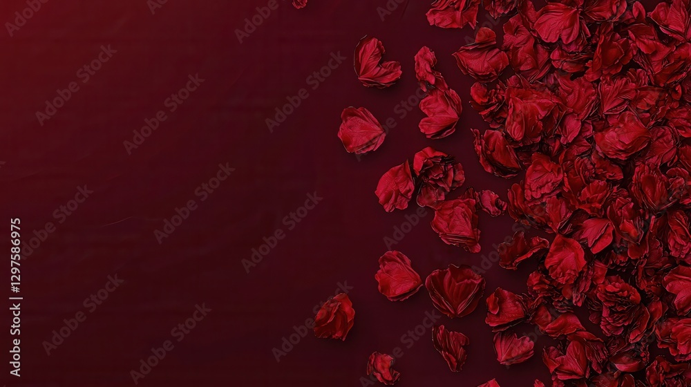 Red Rose Petals Scattered On Dark Red Backgrounds Red Rose Petals Scattered On Dark Red Backgrounds