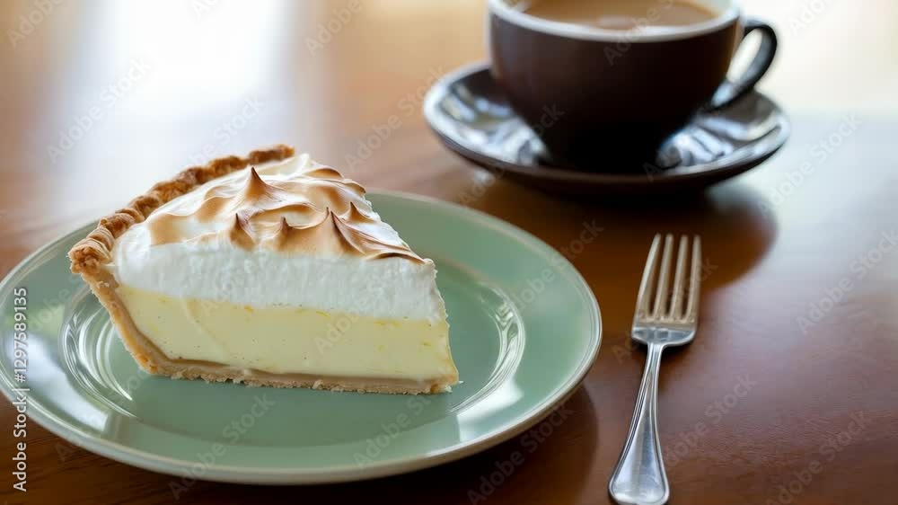 A Delicious Slice of Lemon Meringue Pie with Coffee A Delicious Slice of Lemon Meringue Pie with Coffee