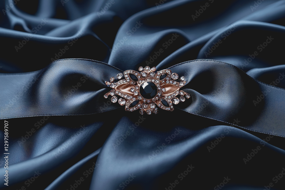 Diamond ring placed elegantly on a blue satin fabric background showcasing its brilliance and design details Diamond ring placed elegantly on a blue satin fabric background showcasing its brilliance and design details