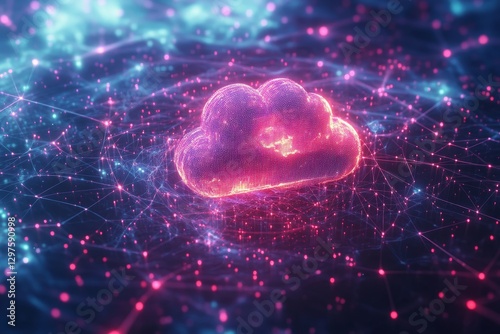 futuristic banner showcasing a glowing cloud icon surrounded by digital connections and a gradient background, Generative AI