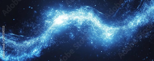 conceptual art piece of a futuristic DNA strand glowing in vibrant blues and whites, symbolizing scientific progress, Generative AI