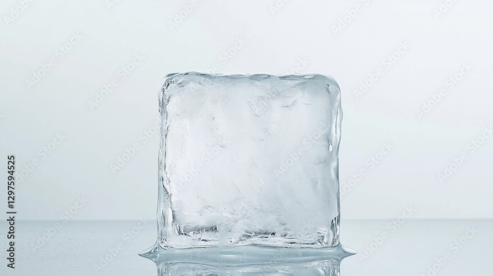 Cube of Pure: A close-up shot of a pristine ice cube, shimmering with the subtle textures and transparency of frozen water. Cube of Pure: A close-up shot of a pristine ice cube, shimmering with the subtle textures and transparency of frozen water.