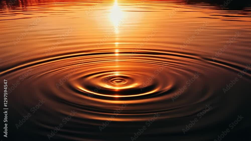 Golden ripple effect on serene water surface at warm sunset Golden ripple effect on serene water surface at warm sunset