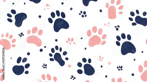 Charming Pink and Navy Paw Prints Pattern