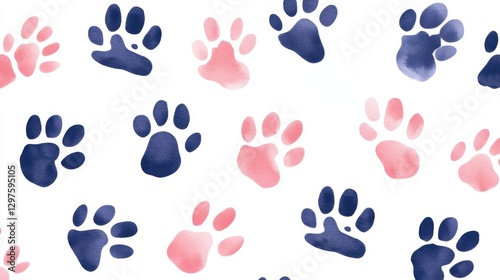 Charming Watercolor Paw Prints: A Delightful Pattern of Pink and Blue Animal Tracks