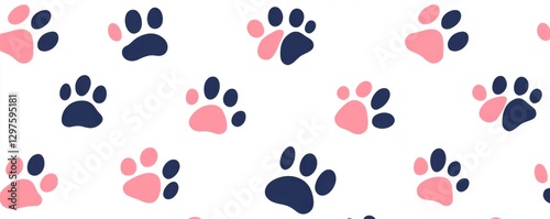 Adorable Pink and Navy Blue Paw Prints Pattern