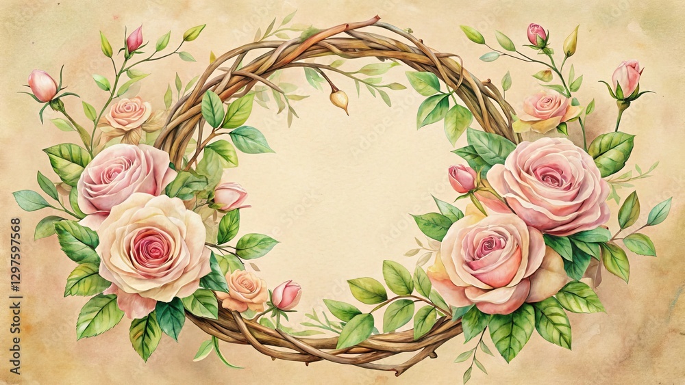 custom made wallpaper toronto digitalA Delicate Wreath of Pastel Roses and Twigs, Perfect for Vintage-Inspired Designs and Romantic Projects