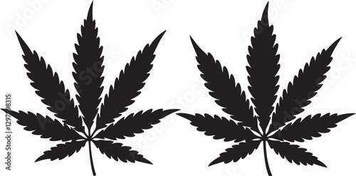 cannabis leaf vector illustration, black-and-white silhouette of a cannabis leaf