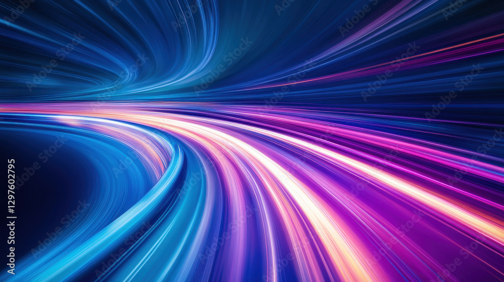 Abstract background with colorful light trails on the road, a concept of speed and motion Abstract background with colorful light trails on the road, a concept of speed and motion