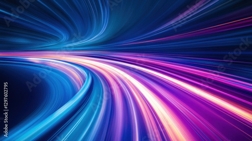 Abstract background with colorful light trails on the road, a concept of speed and motion