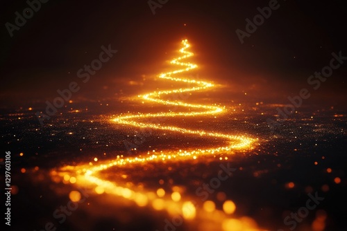 artistic close-up of glowing fairy lights shaped into a Christmas tree outline, set against a rich dark background, Generative AI