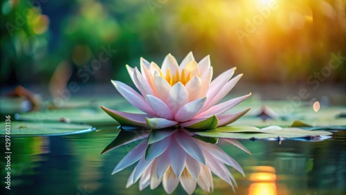 A delicate water lily flower on a serene lake surface, serenity, lake,  serenity, lake, water lily