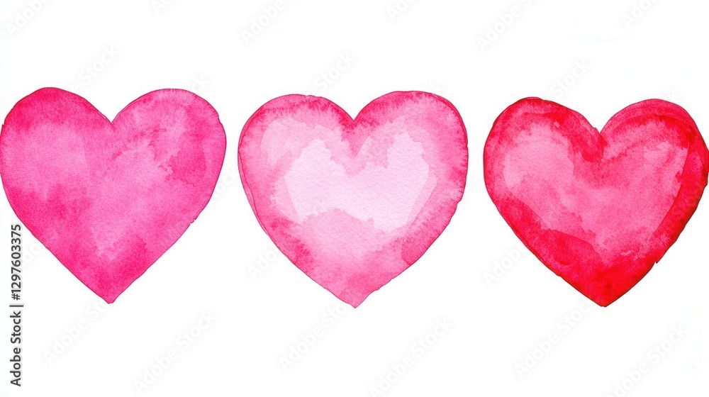 Three Watercolor Hearts Pink Red Gradient Love Romance Valentine's Day Celebration Hearts Three Watercolor Hearts Pink Red Gradient Love Romance Valentine's Day Celebration Hearts