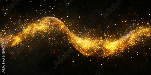 Digital artwork of a glowing DNA strand made of golden particles, symbolizing the building blocks of life, Generative AI