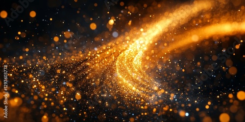 Digital artwork of a glowing DNA strand made of golden particles, symbolizing the building blocks of life, Generative AI