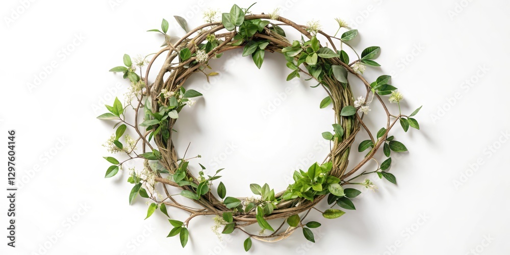 Elegant floral wreath made of intertwined vines and leaves Elegant floral wreath made of intertwined vines and leaves