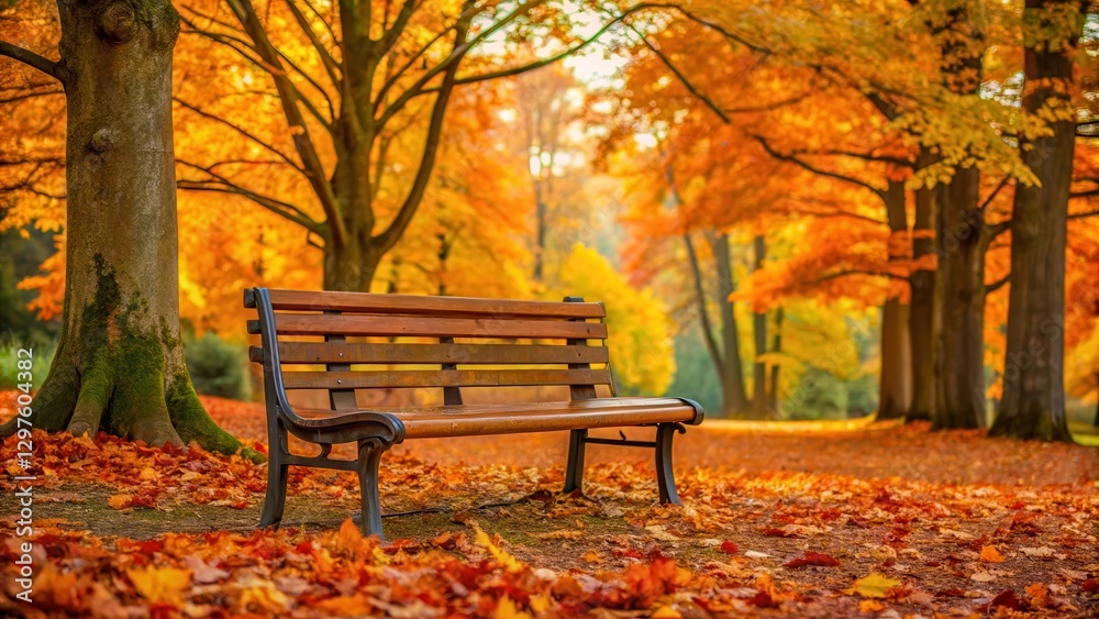 A wooden park bench is nestled among a carpet of vibrant autumn leaves in a serene natural setting, rustic, peaceful, rustic, peaceful A wooden park bench is nestled among a carpet of vibrant autumn leaves in a serene natural setting, rustic, peaceful, rustic, peaceful