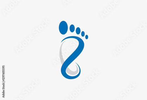 Initial Letter E Foot Print Logo. Modern Logotype for health, foot, leg, step, human, footstep, care, spa, message, reflexology, clinic, walk, business branding, company symbol, corporate identity.