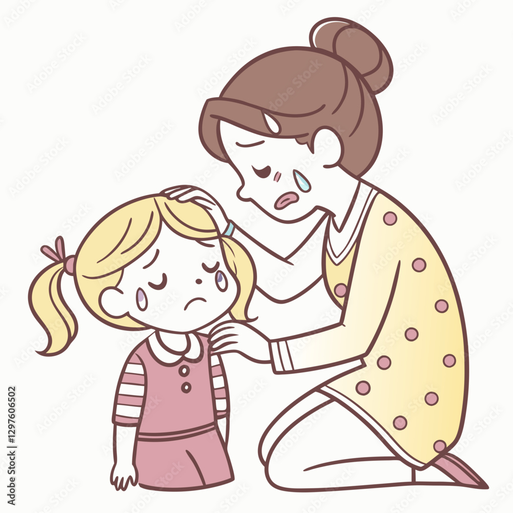 Caring Mother Comforting Her Upset Daughter During Difficult Times Illustration Caring Mother Comforting Her Upset Daughter During Difficult Times Illustration