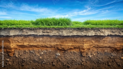 Underground soil layer cross section with erosion, earth, erosion,  earth,erosion, cross section, grass, terrain, layer