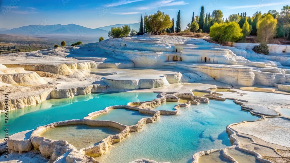 Natural travertine formations in Pamukkale's hot springs, hot springs, natural wonders Natural travertine formations in Pamukkale's hot springs, hot springs, natural wonders
