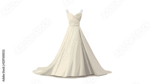 A full-length studio shot of an ivory A-line wedding dress. The dress features a sleeveless bodice with a V-neckline and a fitted waist. The skirt flows into a gently A-line silhouette. The fabric