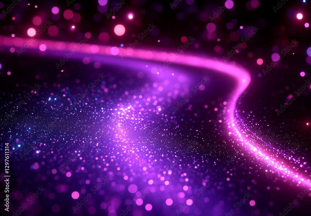 Obraz premium Abstract gradient background with glowing neon waves and dots, digital technology concept, vector illustration design. Futuristic landscape.