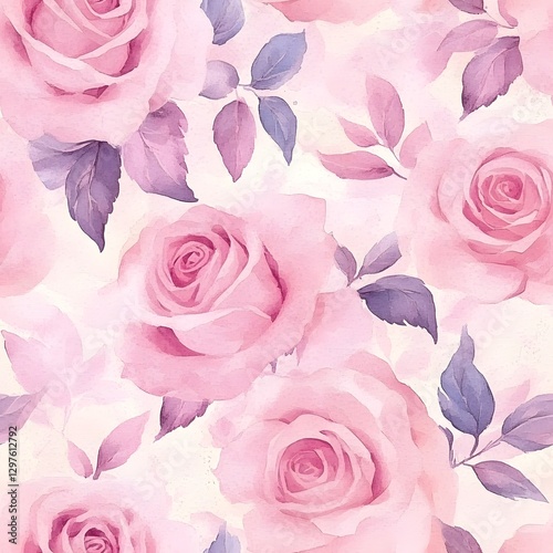Romantic Watercolor Roses Seamless Floral Pattern in Soft Pink Hues