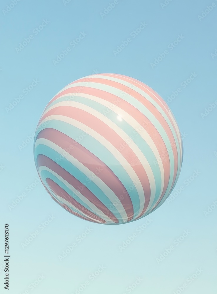 Floating striped sphere against a pastel sky Floating striped sphere against a pastel sky