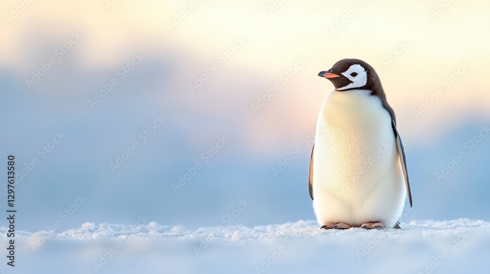 Fototapeta premium Majestic Emperor Penguin on Pristine Antarctic Snow
