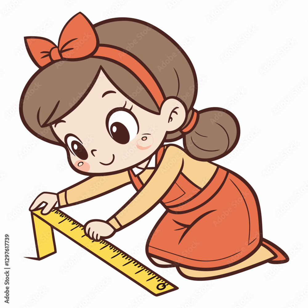 Illustration of a Girl Measuring with Tape for Sewing or Crafting Projects Illustration of a Girl Measuring with Tape for Sewing or Crafting Projects