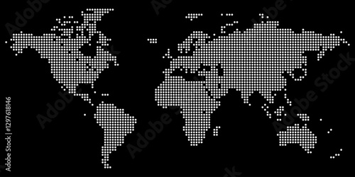 A digital world map dotted in an hexagon abstract minimalist style for modern global presentations