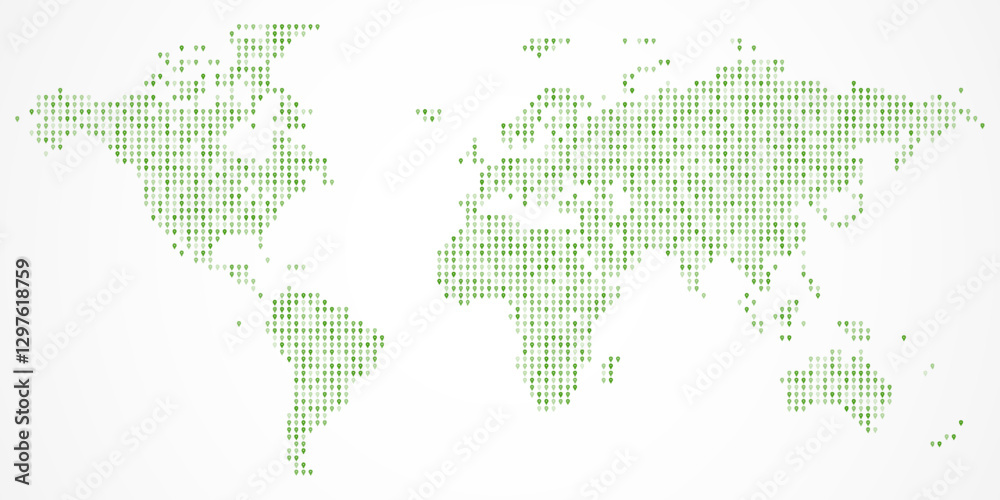 Fototapeta premium Global dotted map featuring an artistic arrangement of dots forming international continent location