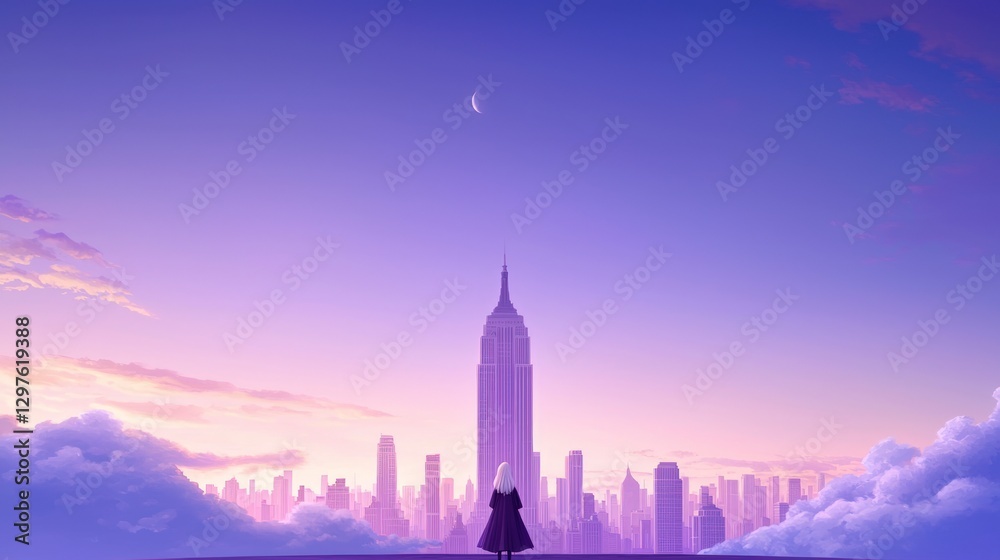 Obraz premium Serene NYC Skyline Dreamy Pastel Cityscape Illustration