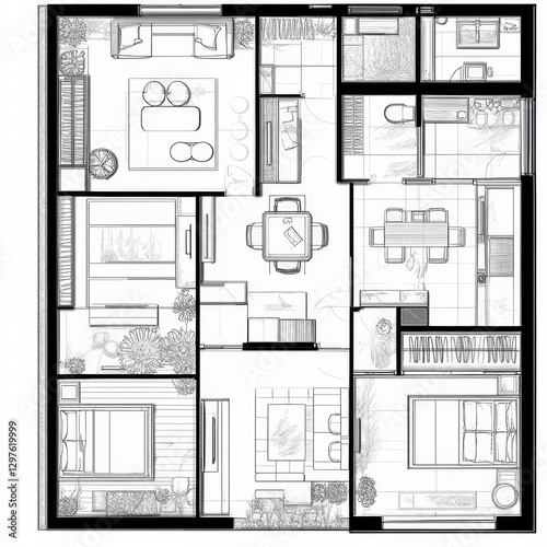 Apartment Floor Plan with Garden Views photo