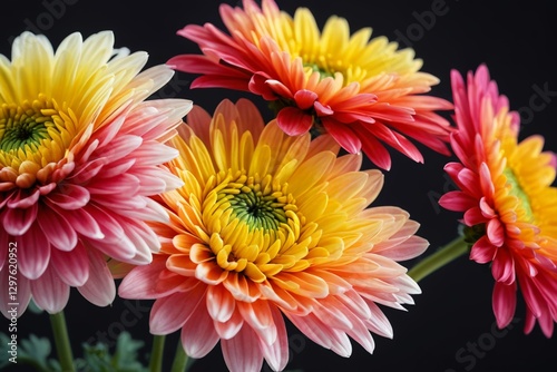 brightly colored flowers are in a vase on a black background