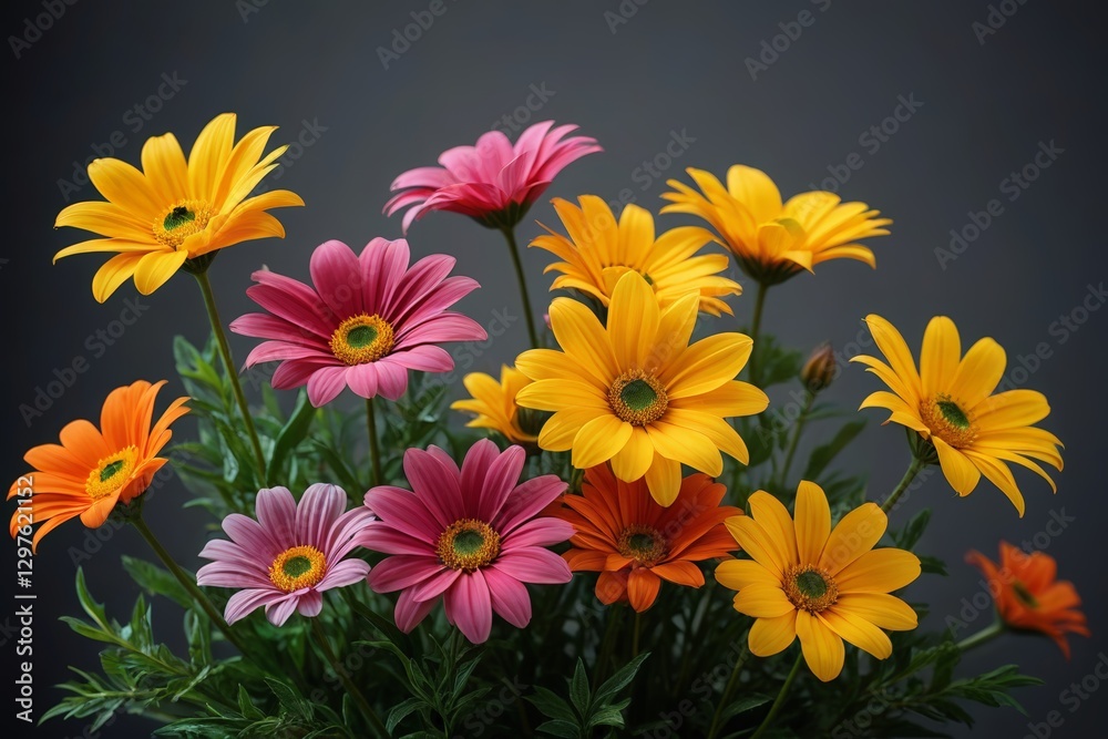 Fototapeta premium brightly colored flowers in a vase on a dark background