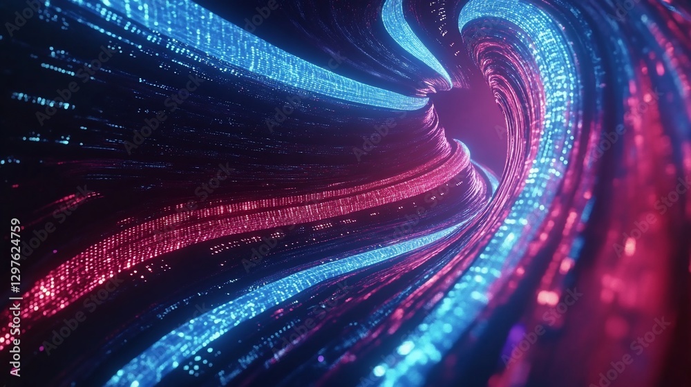 Abstract Data Flow Stream with Red and Blue Digital Light Trails in a Tunnel Abstract Data Flow Stream with Red and Blue Digital Light Trails in a Tunnel