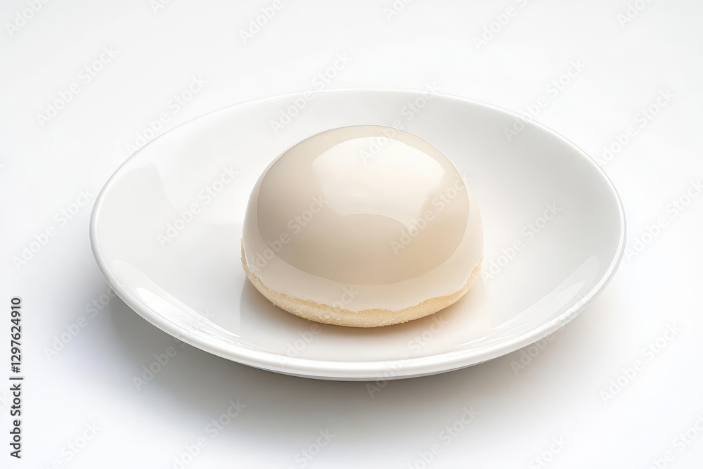 glossy white saucer with a shiny petit four icing glistening set against a smooth white background delicate and sweet glossy white saucer with a shiny petit four icing glistening set against a smooth white background delicate and sweet